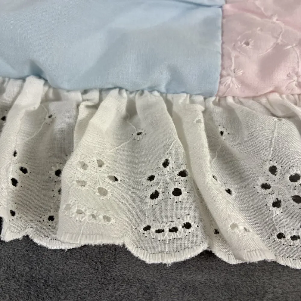 Baby Lap Quilt White Pink Blue Green Infant Patchwork Crib Eyelet Lace 42x51